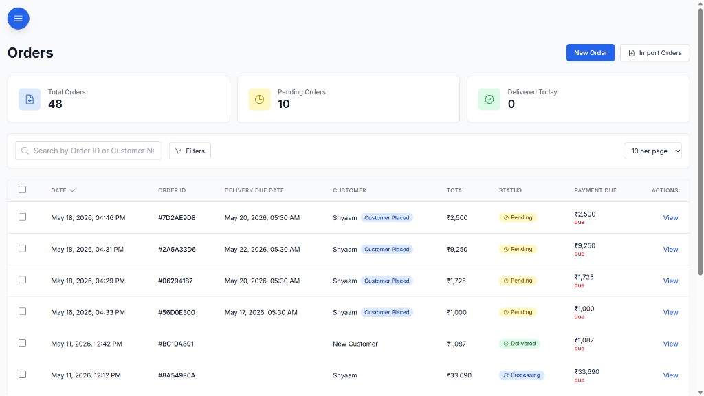 BOOM orders dashboard screenshot